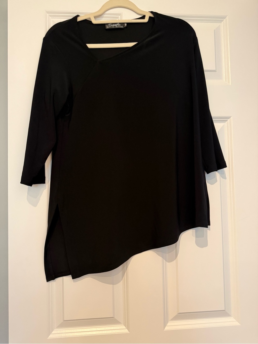 Sympli Black Asymmetric Long Sleeve Women's Top